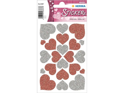 [90018838 1161069] Herma Stickers Motivsticker Herzen Glittery 22 Stück Grau/Rot
