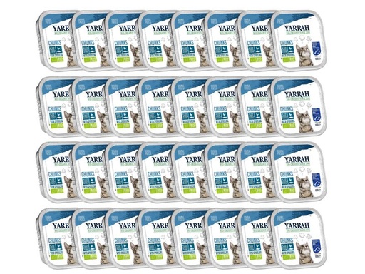 [90168524 986317] Yarrah Bio-Nassfutter Chunks mit Huhn &amp; Fisch, 32 x 100 g