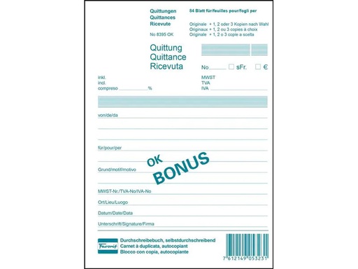 [90021689 1211629] Favorit Durchschreibeblock 149 x 209 mm Quittungen Bonus, 84 Blatt