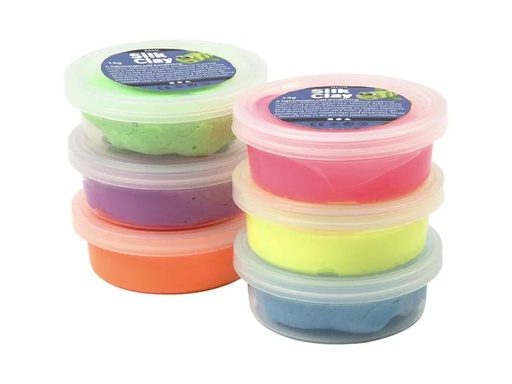 [90022608 828590] Creativ Company Modellier-Set Silk Clay 6 x 14 g Neon