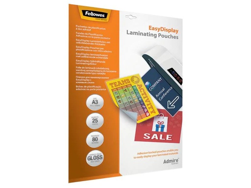 [90023382 916457] Fellowes Laminierfolie EasyDisplay A3, 80 µm, 25 Stk., Glänz. Selbst.