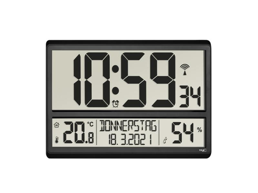 [90170375 1212649] TFA Dostmann Funk-Wanduhr XL mit Raumklima Schwarz