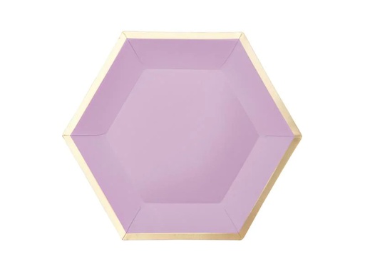 [90170605 1216248] Rico Design Einwegteller Sechseck 16 cm, 10 Stück, Flieder/Gold