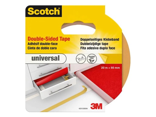 [90171934 1216657] 3M Doppelseitiges Klebeband Universal 50 mm x 20 m, Braun