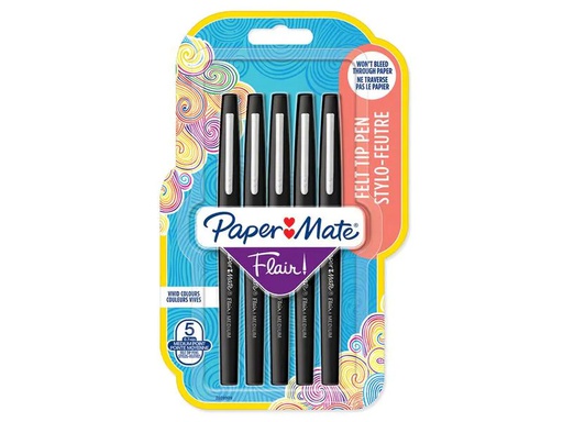 [90173122 1221629] Paper Mate Fineliner Flair Medium 0.7 mm, 5 Stück, Schwarz