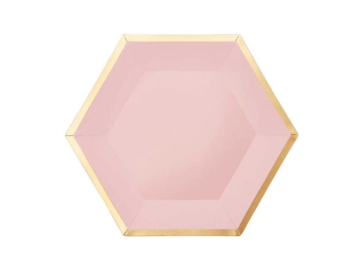 [90174064 1216245] Rico Design Einwegteller Sechseck 16 cm, 10 Stück, Gold/Rosa
