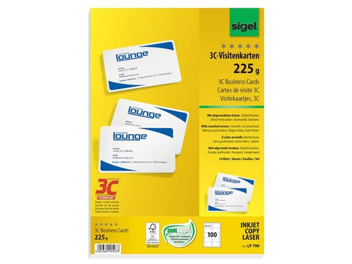 [90175535 1219664] Sigel Visitenkarten-Etiketten mit runden Ecken, 10 Blatt, Weiss