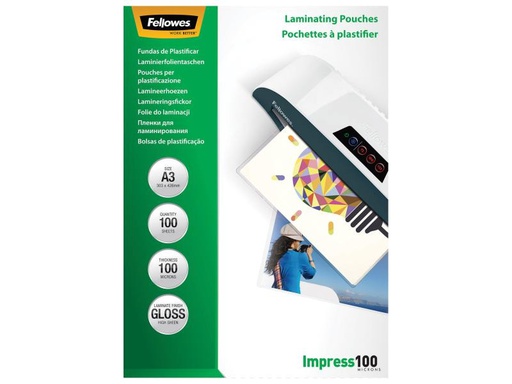 [90024978 56596] Fellowes Laminierfolie A3, 100 µm, 100 Stück, Glänzend