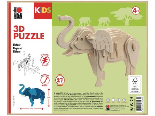 [90025753 994505] Marabu Holzartikel 3D Puzzle, Elephant