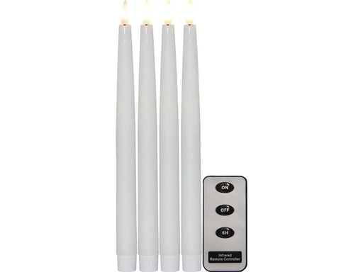 [90026047 1160570] Star Trading LED-Stabkerzen Set Dinner Flamme Ø 2.2x28.6 cm, Weiss, 4 Stk