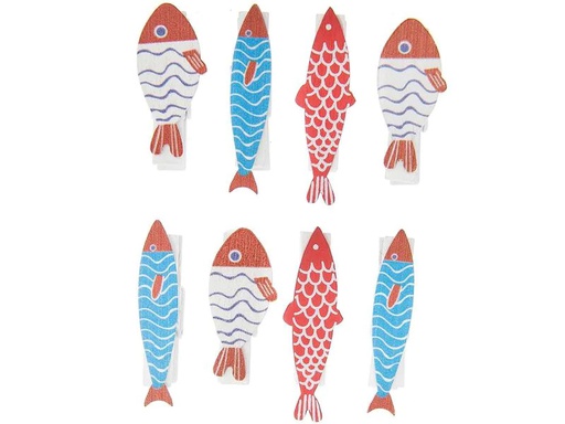 [90177104 1234323] Rico Design Dekoklammer Fische 8 Stück, Mehrfarbig
