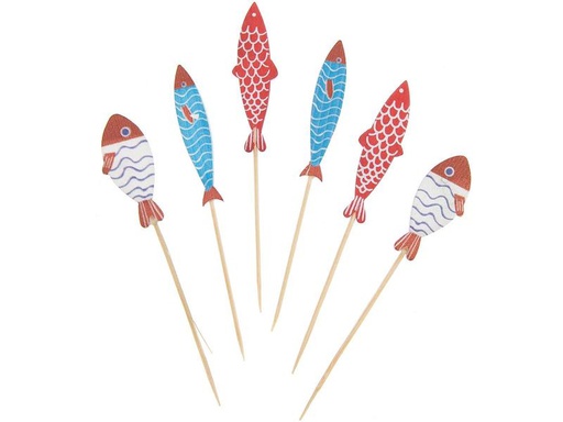 [90177858 1237952] Rico Design Einweg-Party-Piekser Fische 6 Stück Weiss