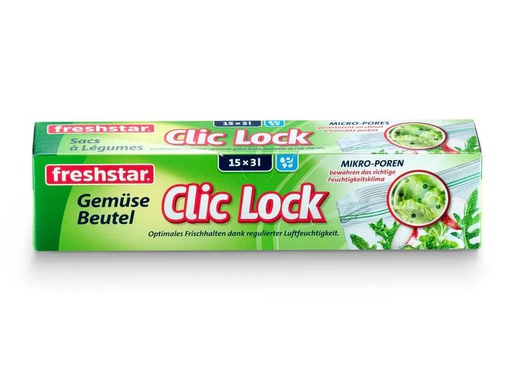 [90179226 1242418] Freshstar Gemüsebeutel Clic Lock 3.0 l 25 cm x 27 cm, 15 Stück