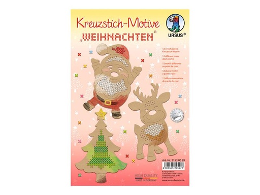 [90179265 1247101] URSUS Bastelset Kreuzstich-Motive Weihnachten 12 Stück