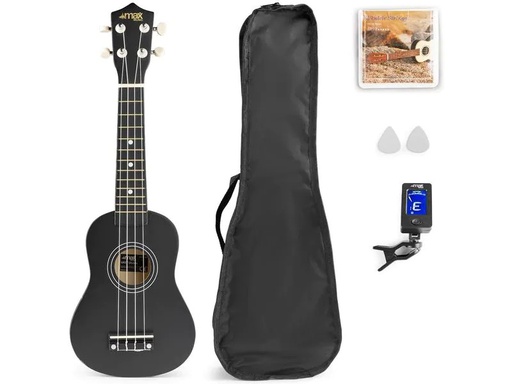 [90180182 1226991] MAX Ukulele UKEY Set Soprano Schwarz 21 Zoll