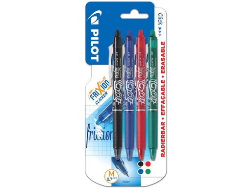 [90180930 1244254] Pilot Rollerball FriXion Clicker 0.7 mm, Mehrfarbig, 4 Stück
