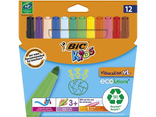 [90181185 1249039] BIC Filzstift Kids Visacolor XL ecolutions 4.5 mm, 12er Set