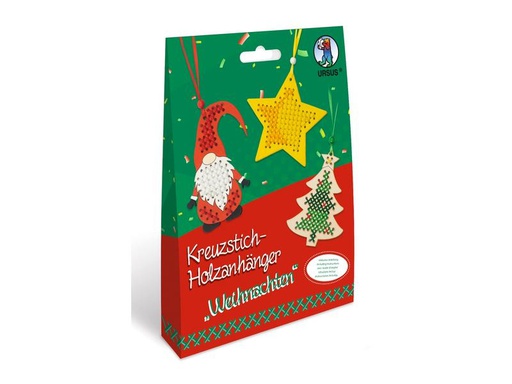 [90181187 1247096] URSUS Bastelset Kreuzstich-Holzanhänger Weihnachten, 3 Stück