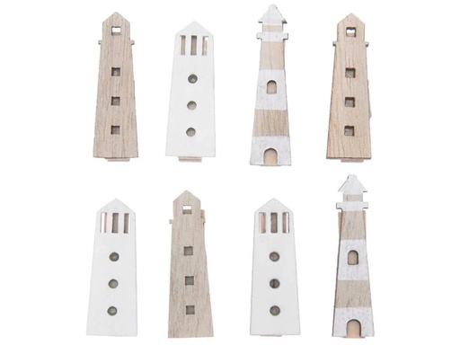 [90181294 1234299] Rico Design Dekoklammer Leuchtturm natur 8 Stück