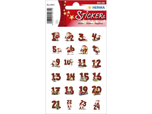 [90181792 1119216] Herma Stickers Adventskalender-Zahlen Lebkuchen Rot/Weiss, 3 Blatt