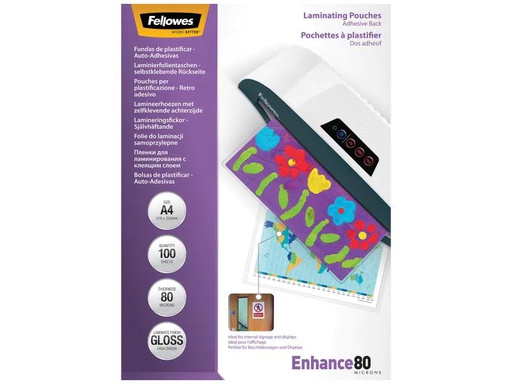 [90026804 59224] Fellowes Laminierfolie A4, 80 µm, 100 Stück, Glänzend, Selbstklebend