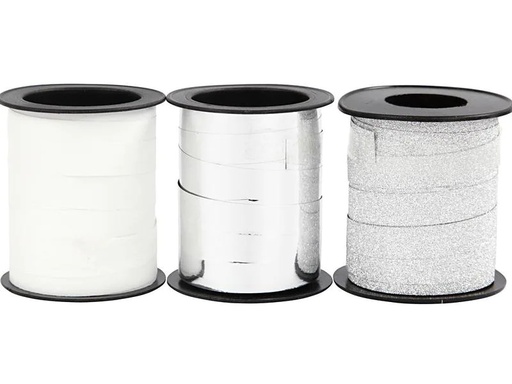 [90182539 1104137] Creativ Company Geschenkband Weiss/Silber 1 cm x 15 m, 3 Stück