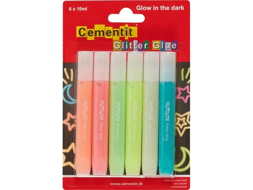 [90182560 1254136] Cementit Glitzerstift Glue Glow in the dark 10 ml, 6 Stück