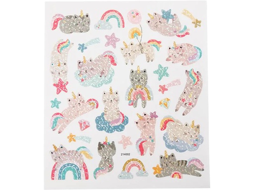 [90183395 1231152] Creativ Company Glitzersticker 15 x 16.5 cm 1 Blatt, Einhorn/Kätzchen