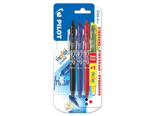 [90184507 1244247] Pilot Rollerball FriXion Ball Clicker 0.7 mm, Mehrfarbig, 4 Stück