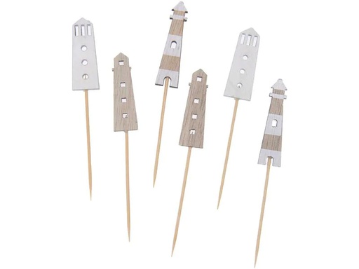 [90185040 1237945] Rico Design Einweg-Party-Piekser Leuchtturm 6 Stück Weiss
