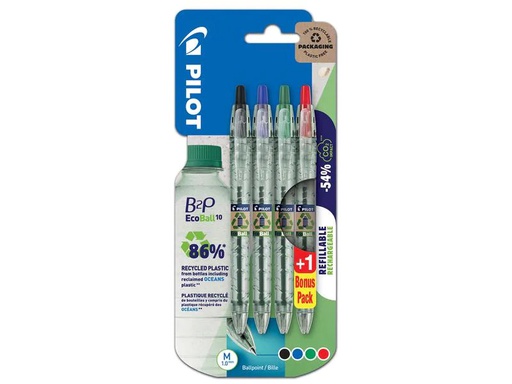[90186736 1244193] Pilot Kugelschreiber B2P Ecoball 1.0 mm, Mehrfarbig, 4 Stück