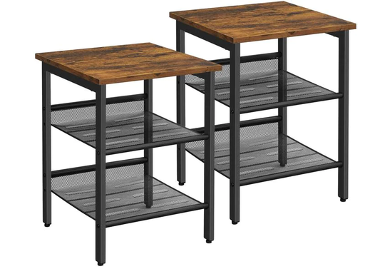 [90186886 1251498] VASAGLE Beistelltisch mit Gitterablagen 2er Set, Braun/Schwarz