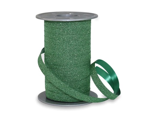 [90186967 1256369] Pattberg Geschenkband Poly Glitter 1 cm x 100 m, Dunkelgrün