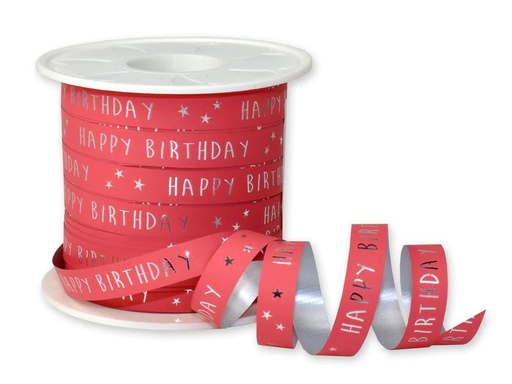 [90187205 1256454] Pattberg Geschenkband Happy Birthday 1 cm x 100 m, Koralle