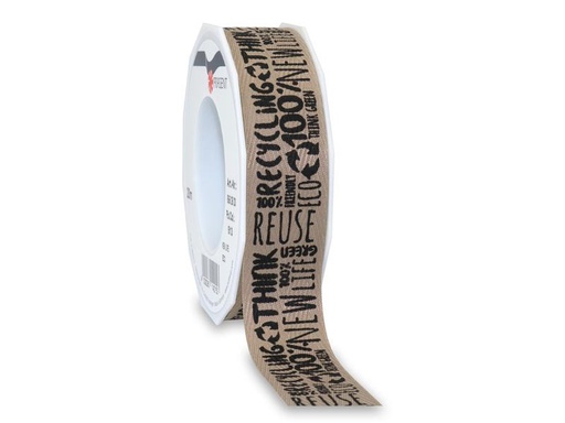 [90187467 1256417] Pattberg Geschenkband New Life Eco 2.5 cm x 20 m, Nautur/Schwarz