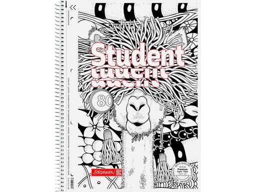 [90028801 1029890] Brunnen Collegeblock ZENart Lama, A4, Liniert, Weiss; Schwarz
