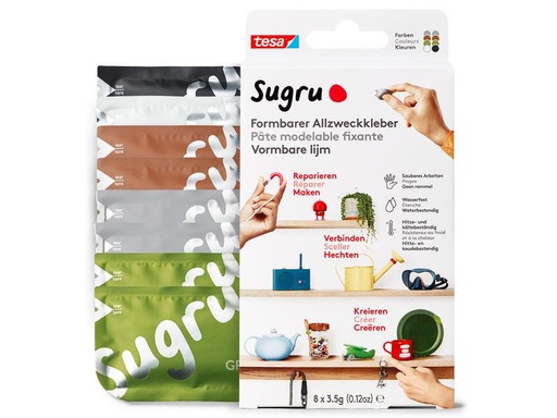 [90194643 1266779] Sugru by Tesa Klebeknete 8 Stück, Braun, Grau, Grün, Schwarz, Weiss