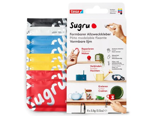 [90194784 1266778] Sugru by Tesa Klebeknete 8 Stück,  Blau, Gelb, Grau, Rot, Schwarz