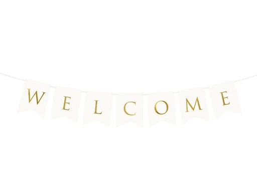 [90201782 1279837] Partydeco Girlande Welcome 15 x 95 cm, Weiss/Gold