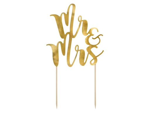 [90202811 1280015] Partydeco Kuchen-Topper Mr &amp; Mrs 25.5 cm, 1 Stück, Gold