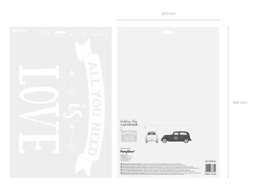 [90202914 1279985] Partydeco Hochzeitsaccessoire Auto Sticker 33 x 45 cm, Weiss