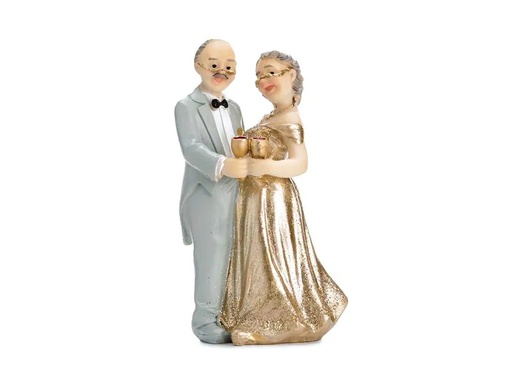 [90203190 1280018] Partydeco Kuchen-Topper Figur Goldene Hochzeit 12 cm, Grau/Gold