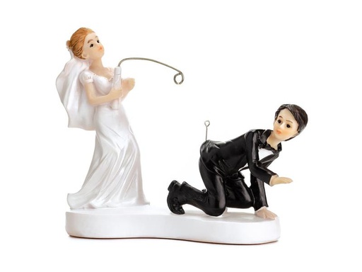 [90203280 1280021] Partydeco Kuchen-Topper Figur Brautpaar Fischen Weiss/Schwarz