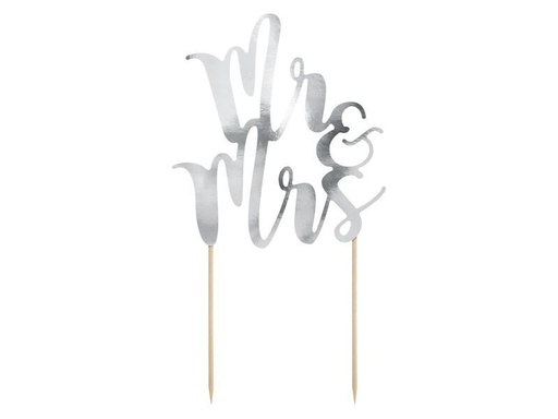 [90203329 1280014] Partydeco Kuchen-Topper Mr &amp; Mrs 25.5 cm, 1 Stück, Silber