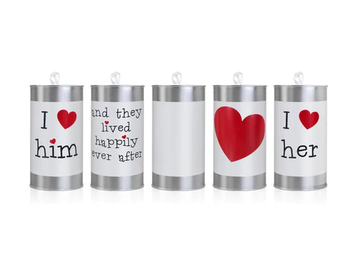 [90203338 1279986] Partydeco Hochzeitsaccessoire Autodeko Blechdose Silber/Weiss/Rot