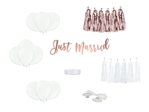 [90203489 1279982] Partydeco Hochzeitsaccessoire Auto Dekoration Set Rrosegold/Weiss