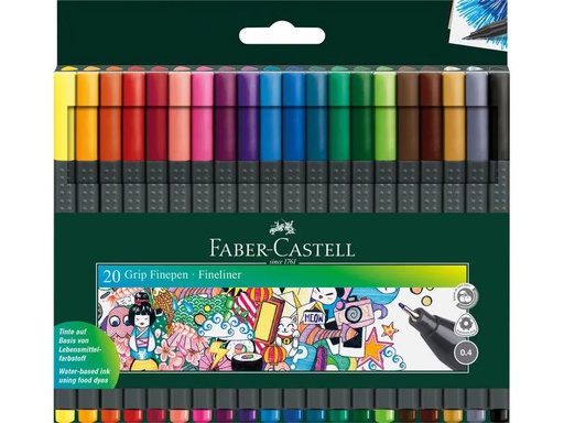 [90203954 1286241] Faber-Castell Fineliner Grip Set 0.4 mm, 20 Stück