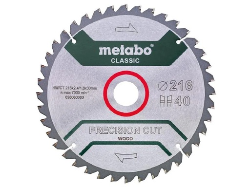 [90204034 1295893] Metabo Kreissägeblatt Precision Cut Wood Classic 216 x 30 mm, 40Z