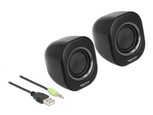 [90204769 1289914] Delock PC-Lautsprecher Mini Stereo 3.5 mm Klinke, USB-Strom
