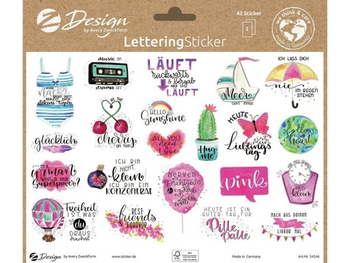 [90032158 1058307] Z-Design Motivsticker A5 Lettering Sprüche, Bunt, 42 Aufkleber